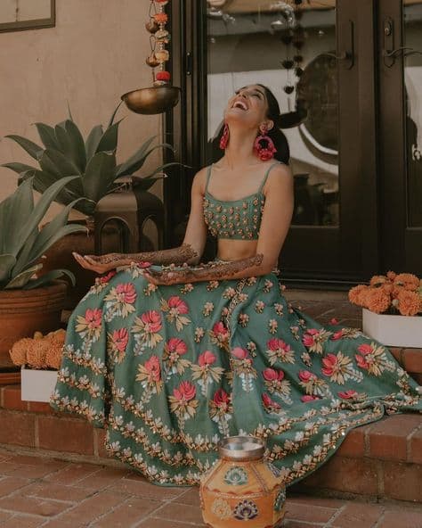 Emerald Bloom Haldi Lehenga: A Celebration of Joy