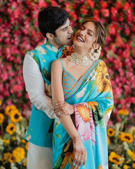 Playful Bite of Joy: Sunflower Haldi Embrace