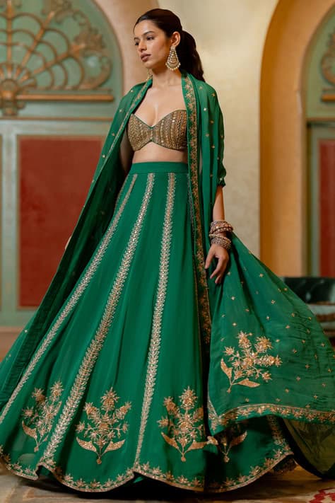 Emerald Bloom: Haldi Lehenga Set for Verdant Blessings