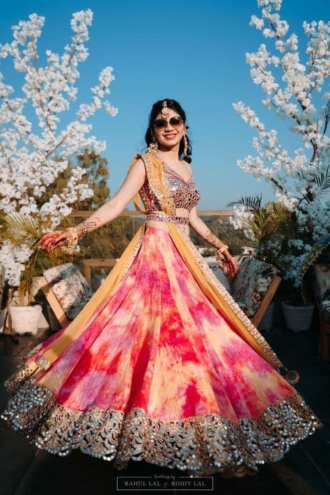 Tie-Dye Sunset Dreams: Haldi Lehenga Radiance