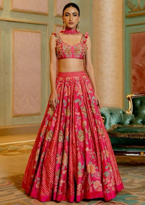 Raspberry Bloom Haldi Lehenga: A Floral Whisper of Joy