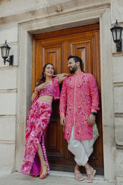 Blushing Embrace: A Haldi Moment in Floral Splendor