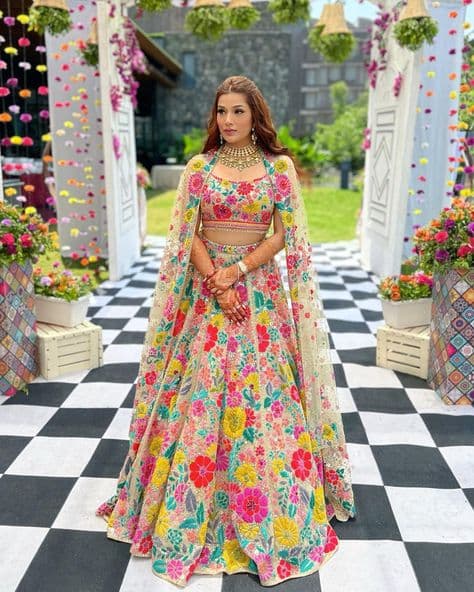 Bloom of Blessings: A Floral Fantasy Haldi Lehenga