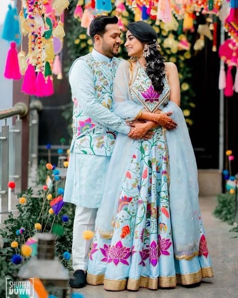 Lotus-Kissed Dawn: A Haldi Promise in Sky Blue