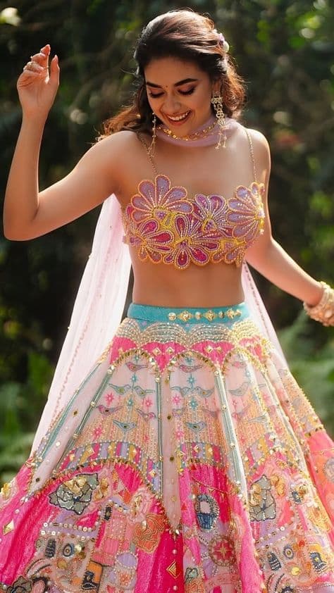 Sunrise Bloom: A Whimsical Haldi Lehenga