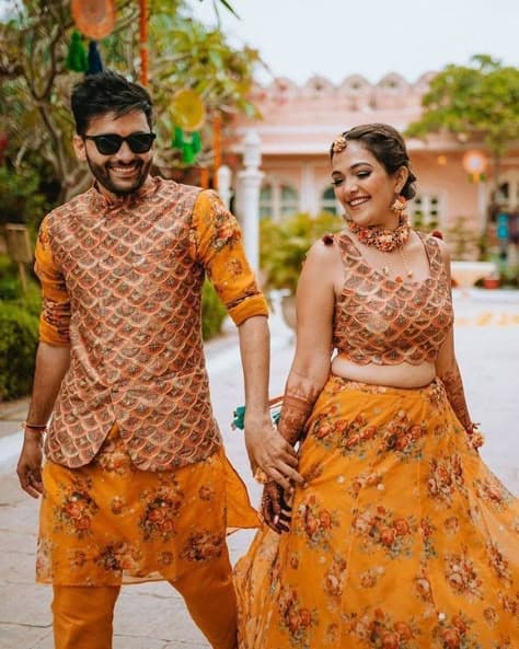 Golden Hour Promise: A Floral Haldi Embrace
