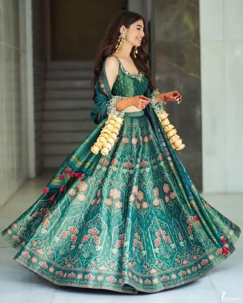 Emerald Bloom: A Haldi Lehenga Radiating Joyful Vibrance