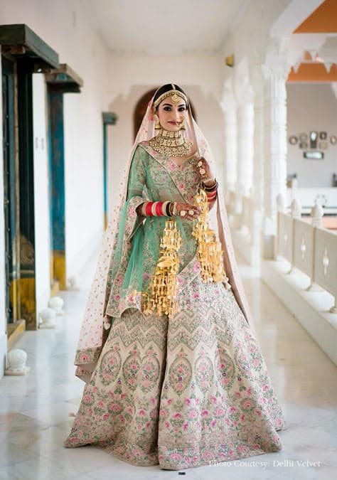 Minted Rose Reverie: A Bridal Lehenga of Delicate Dreams
