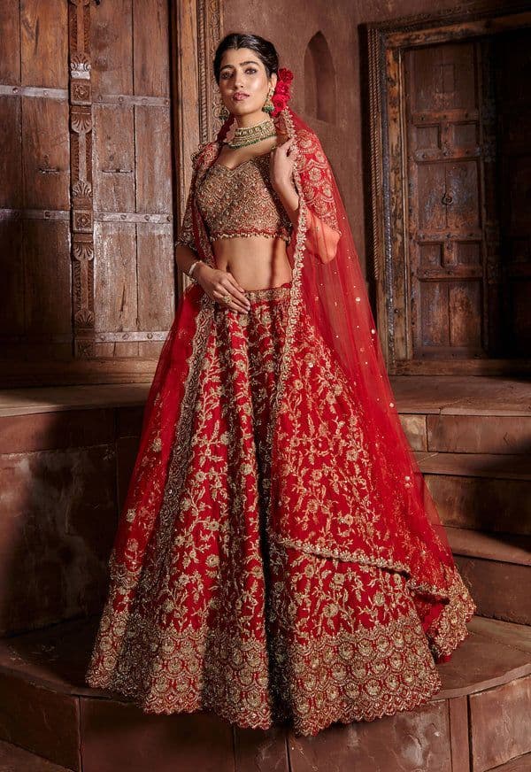 Crimson Bloom: The Embroidered Bridal Lehenga of Radiant Love