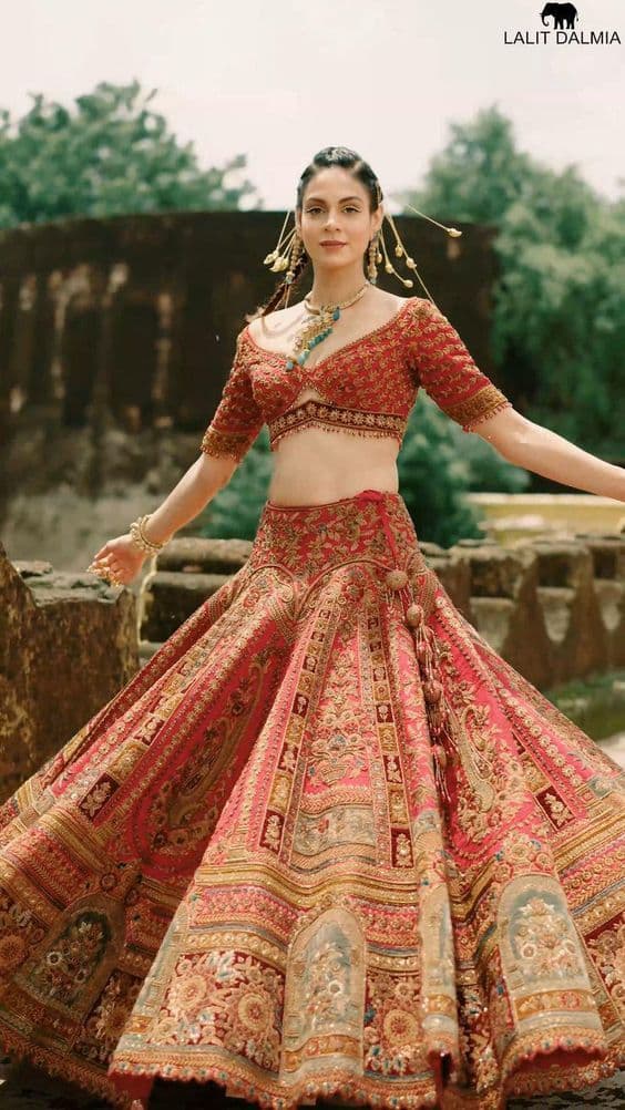 Crimson Bloom: A Regal Bridal Lehenga