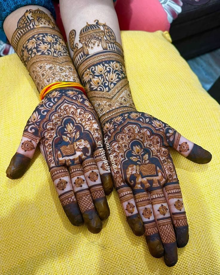 Elephants' Blessing: Intricate Mehndi Design for a Joyful Haldi