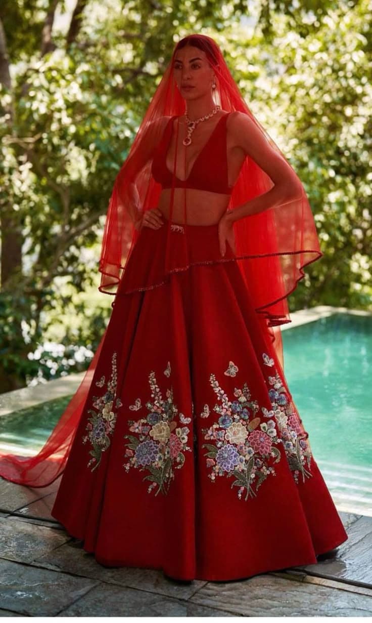 Crimson Bloom: A Floral Fantasy Lehenga