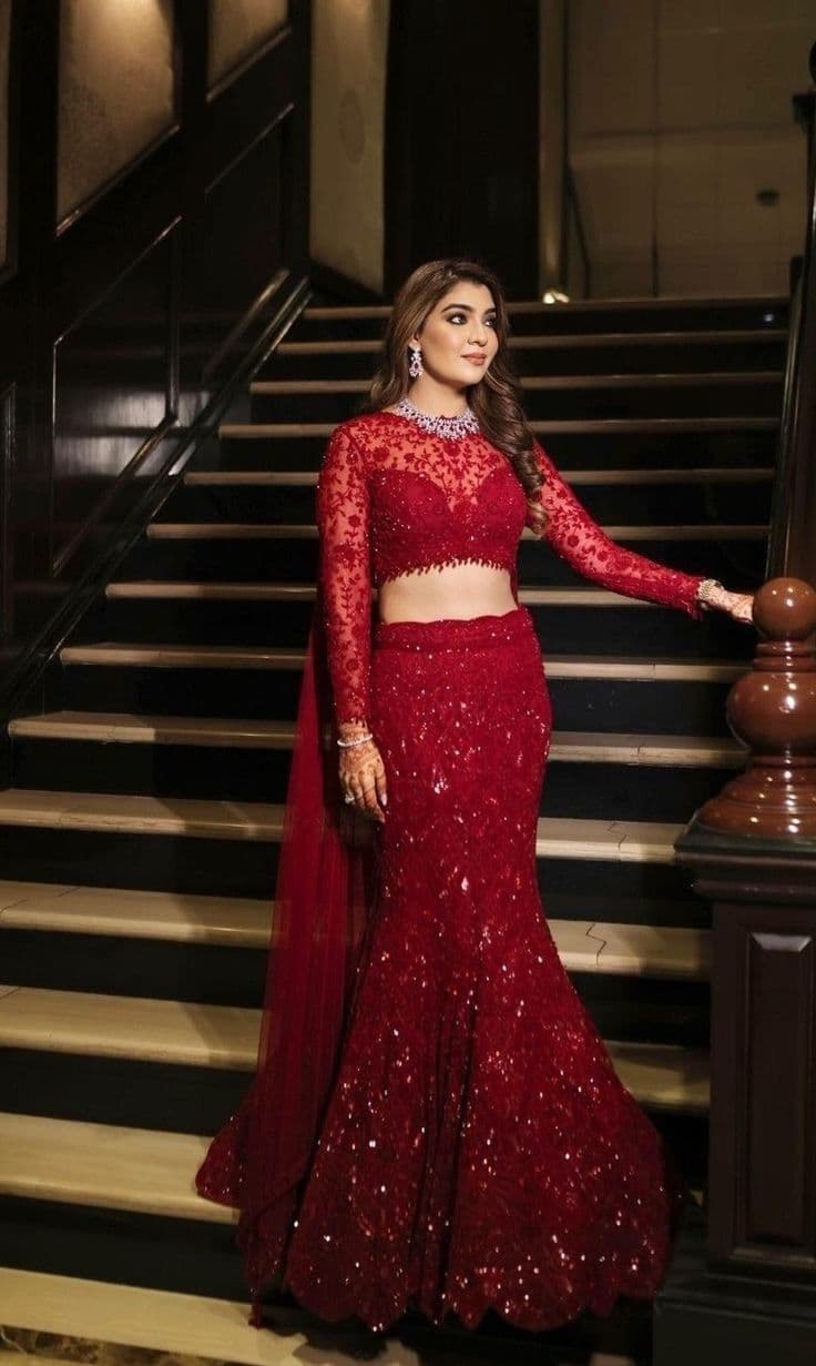 Crimson Cascade: A Bridal Lehenga of Timeless Romance