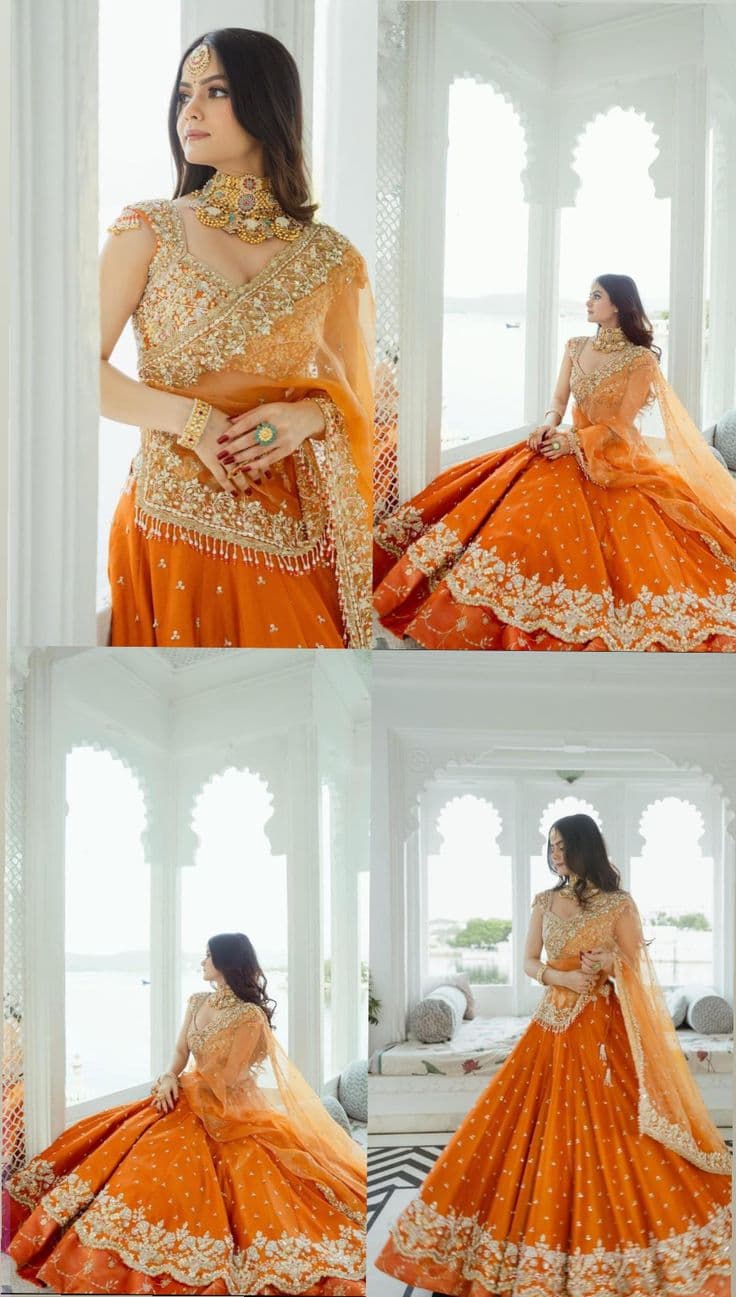 Golden Hour Bride: Orange Lehenga Radiance