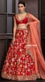 Crimson Bloom: A Floral Embroidered Bridal Lehenga