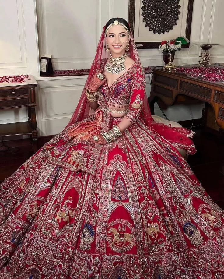 Crimson Empress: A Bridal Lehenga Woven with Ancient Tales